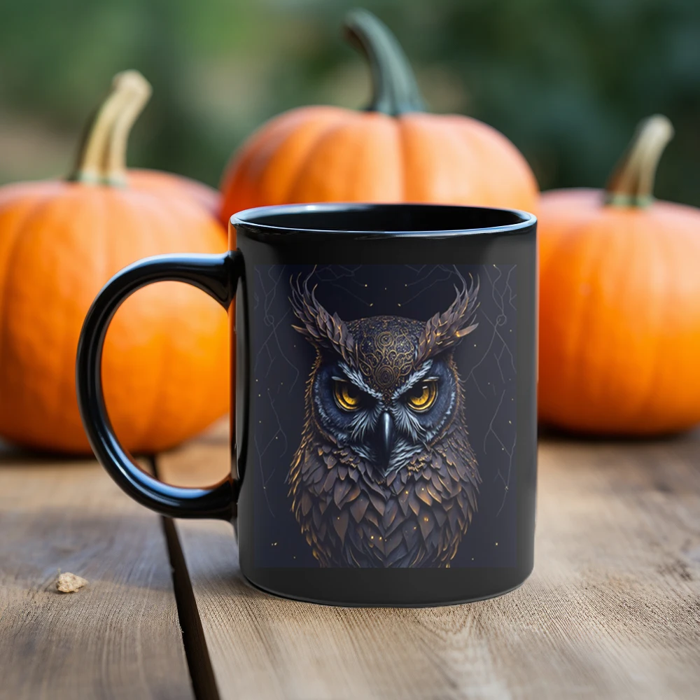 Angry Owl coffee mug for husband, Beer Cup，11oz ,black ceramic