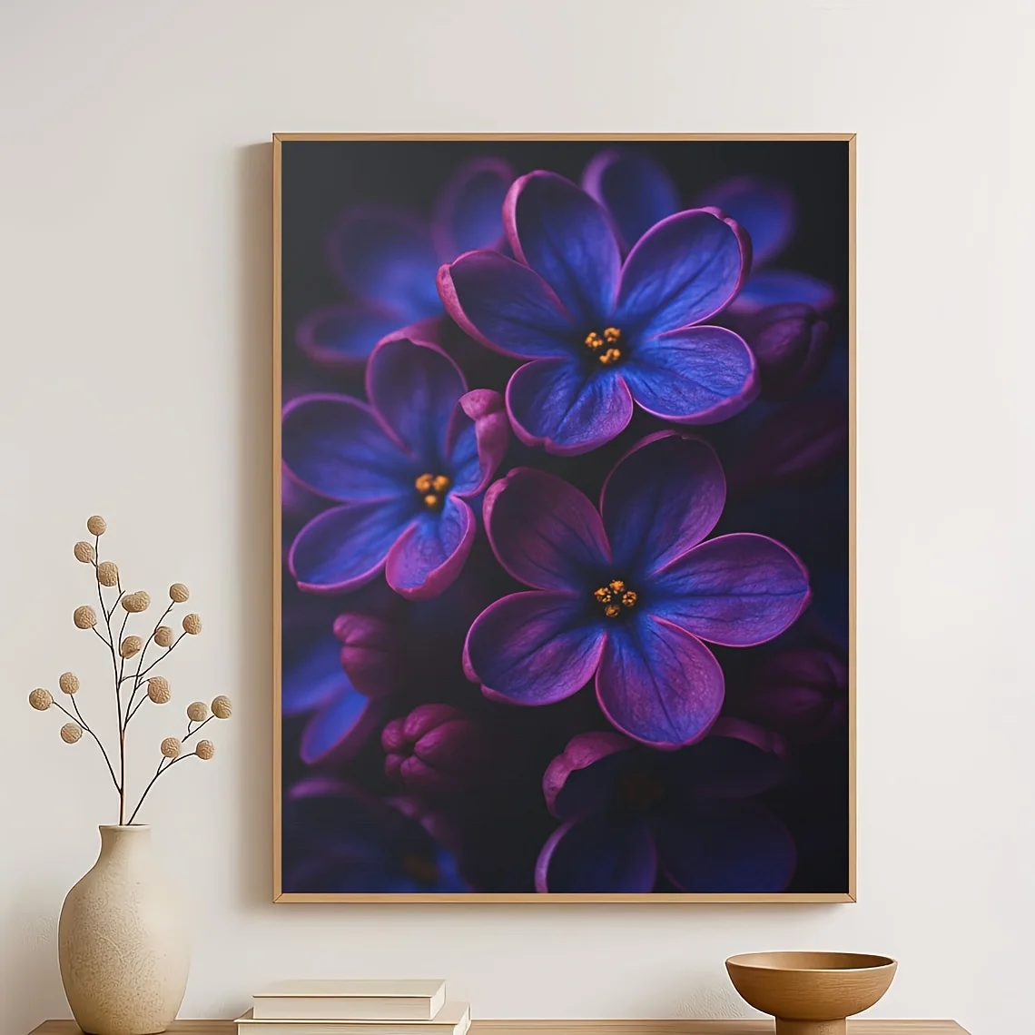 2D Flat, 1pc Modern Minimalist Lilac Suitable for Home & Office Vertical Frameless Canvas Wall Art Poster - Sapphire Blue & M