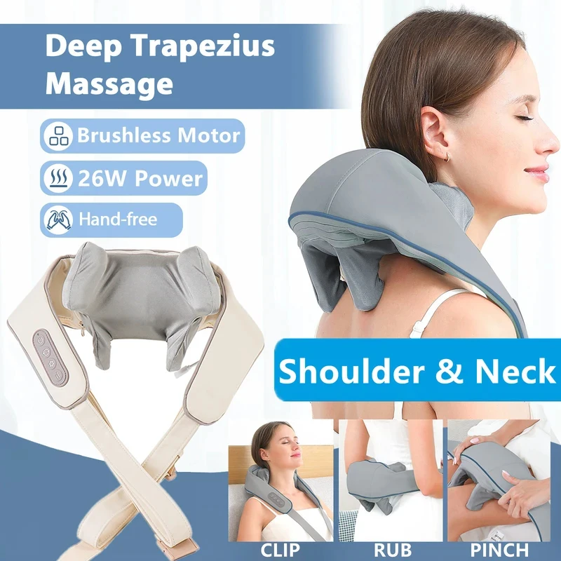 Massageador Sem Fio Foreverlily 26W para Pescoço e Ombros, Almofada de Massagem Profunda para Alívio Muscular Trapezius e Cervical