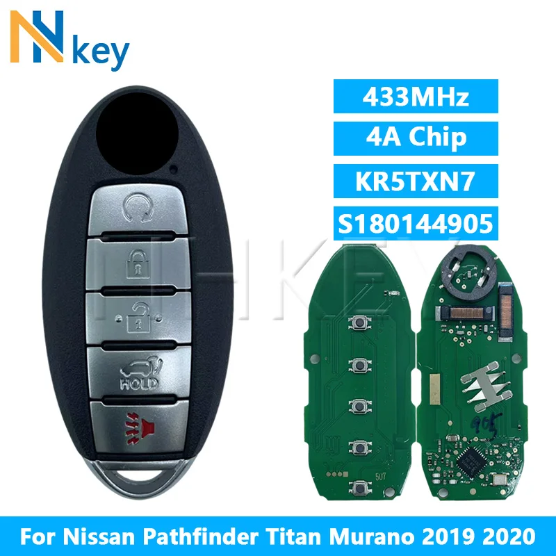 NHKEY S180144905 لنيسان باثفندر تيتان مورانو 2019 2020 4A رقاقة 433 ميجا هرتز 5 أزرار KR5TXN7 القرب الذكية مفتاح بعيد فوب #1