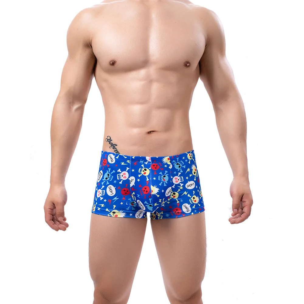 Men Boxer Underwear Cartoon Skull Print Elastic Waist Male Underpants Soft Breathable Shorts For Sports Casual Daily Wear