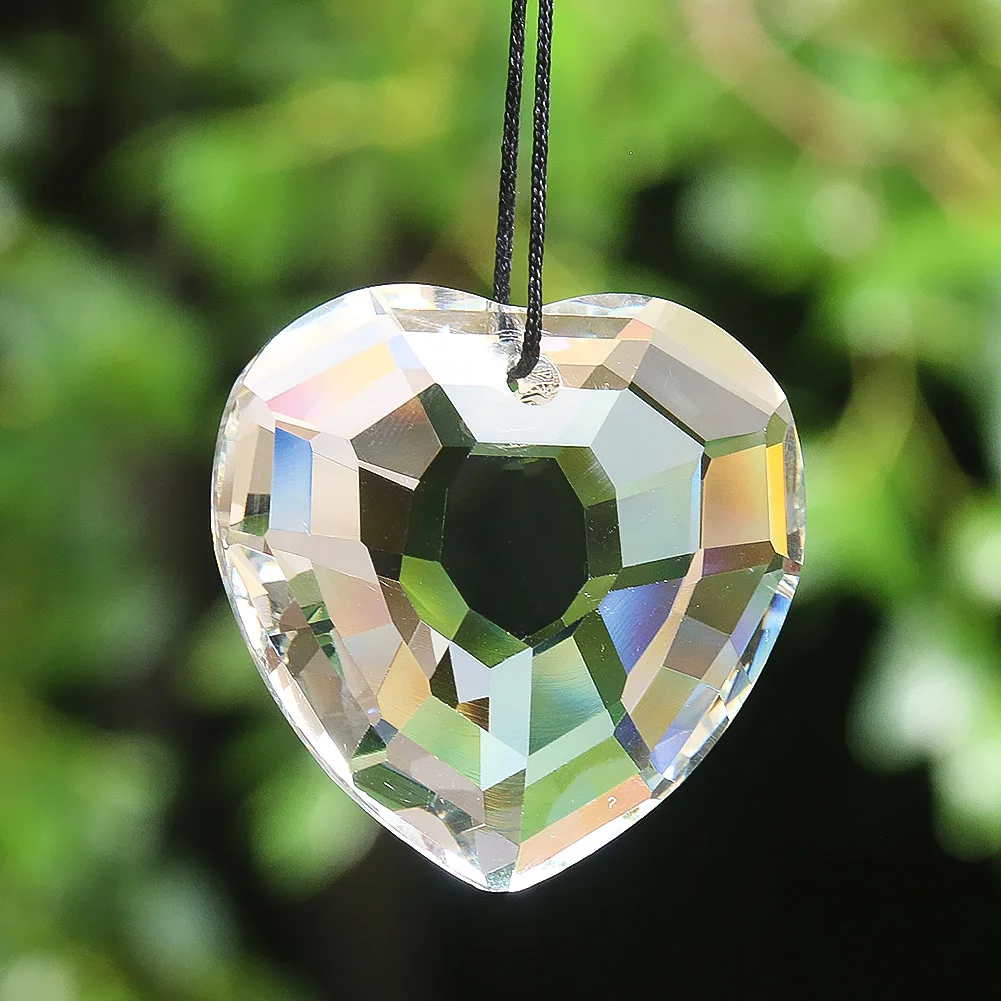 45MM Clear Charm Faceted Prism Glass Love Heart Crystal Sparkling Sun Catcher Pendant Chandelier Lamp Dangle Parts Wedding Decor