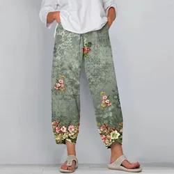 Casual Wide Leg Pants Women Loose Comfort Elastic Waist Harem Pants Vintage Printed Summer Cropped Pants Trousers