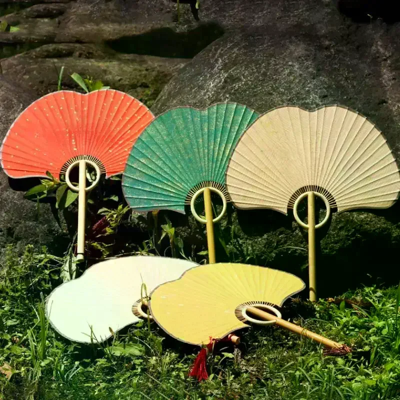 

Hand Ginkgo Round Fan Paper DIY Folding Fan Bamboo Wedding Painting Diyfans Party Decoration Art Craft Chinese Dance Fan