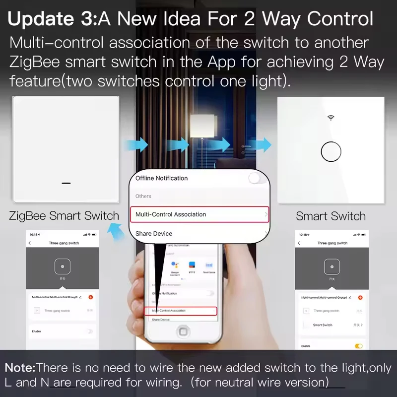 MOES Tuya ZigBee مفتاح الإضاءة الذكي لا يوجد سلك محايد ولا حاجة إلى مكثف الحياة الذكية 2/3 طريقة يعمل مع Alexa Google Home 2mqtt