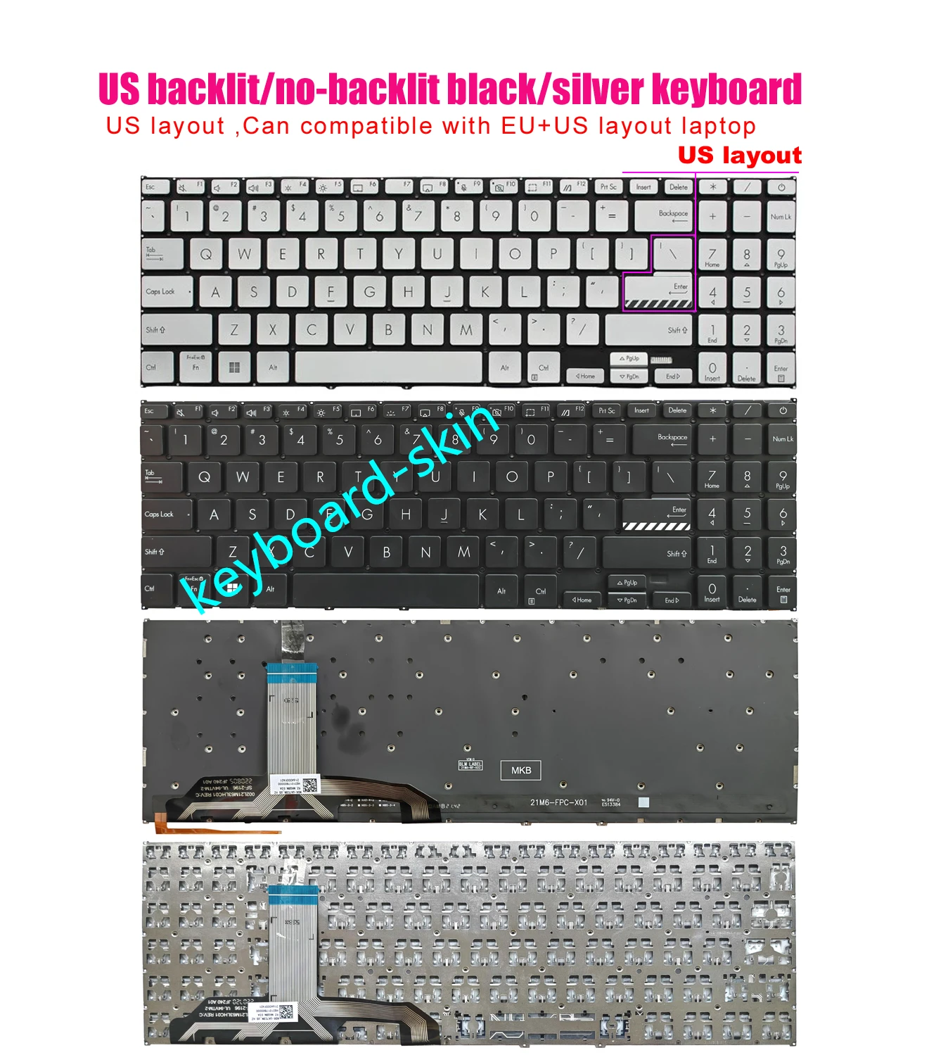 New US backlit/no backlit Keyboard For Asus X1502 M1502 D1502 F1502 X1503 D1503 M1503 X1504 F1504 X1505 M1505 laptop