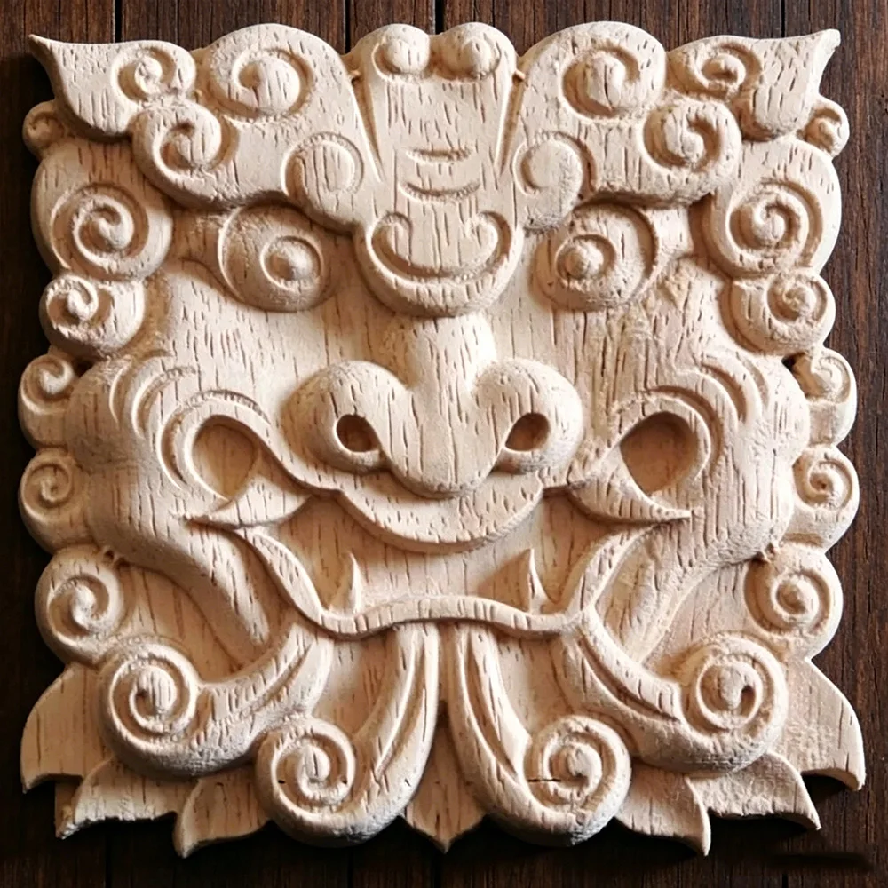 

Flower Wooden Carving Natural Wood Appliques for Furniture Cabinet Unpainted Wooden Mouldings Decal Decorative Figurines