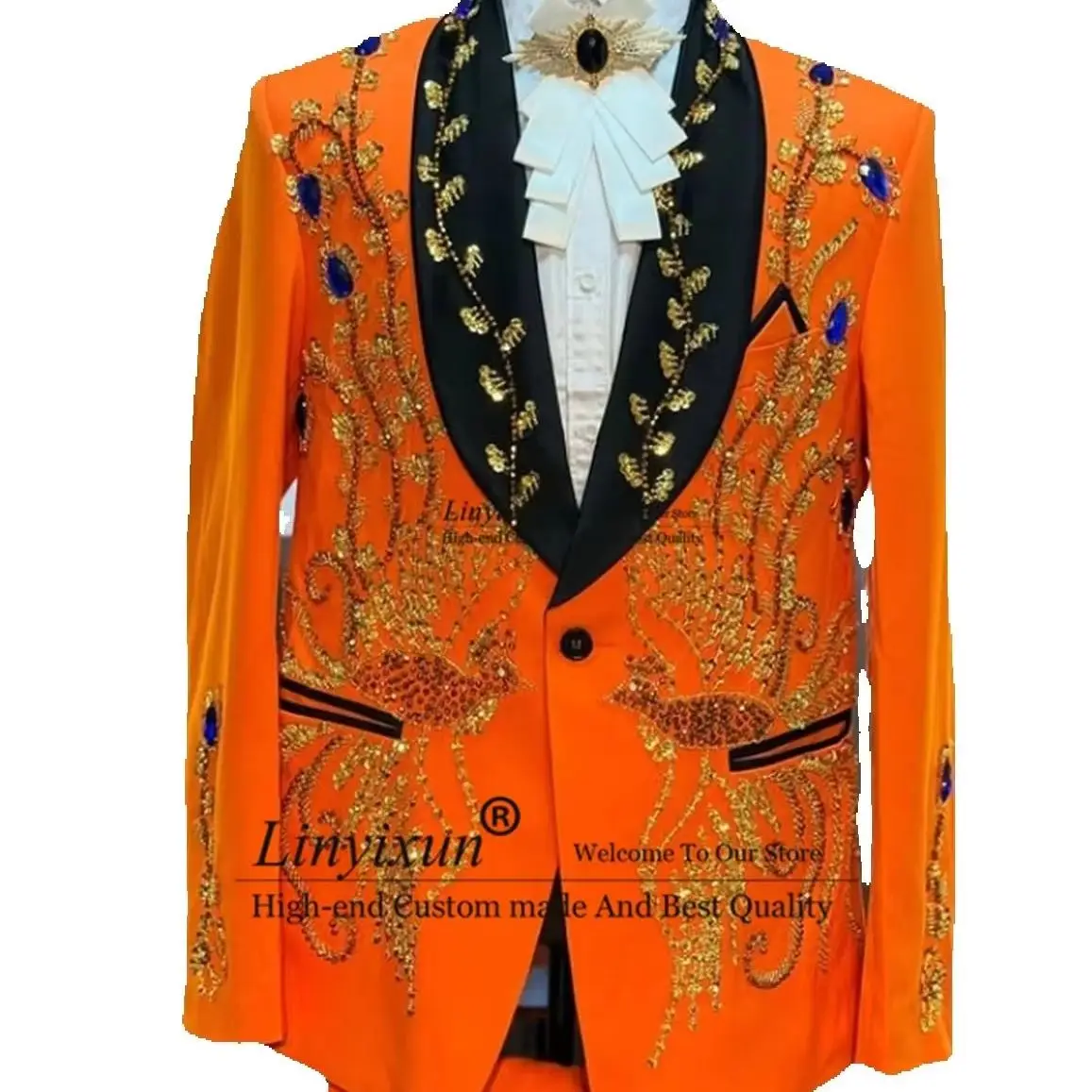 

Luxury Stone Embroidered Tuxedo Men Suits Fashion 2 Pieces Sets Costume Homme Customized Groom Party Wedding Slim Fit Blazer
