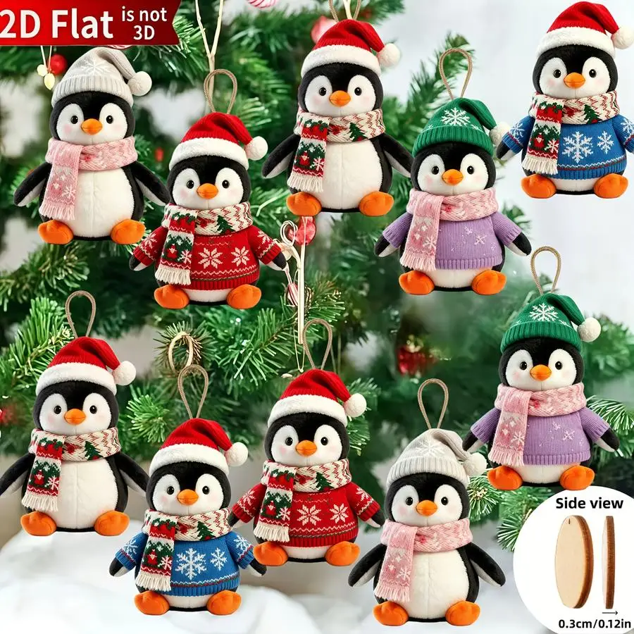 1/5/10/20/50/100pcs Flat 2D Decorations, 10-Piece Set, Cute Christmas Penguin Design, Perfect for Thanksgiving, Halloween, and C
