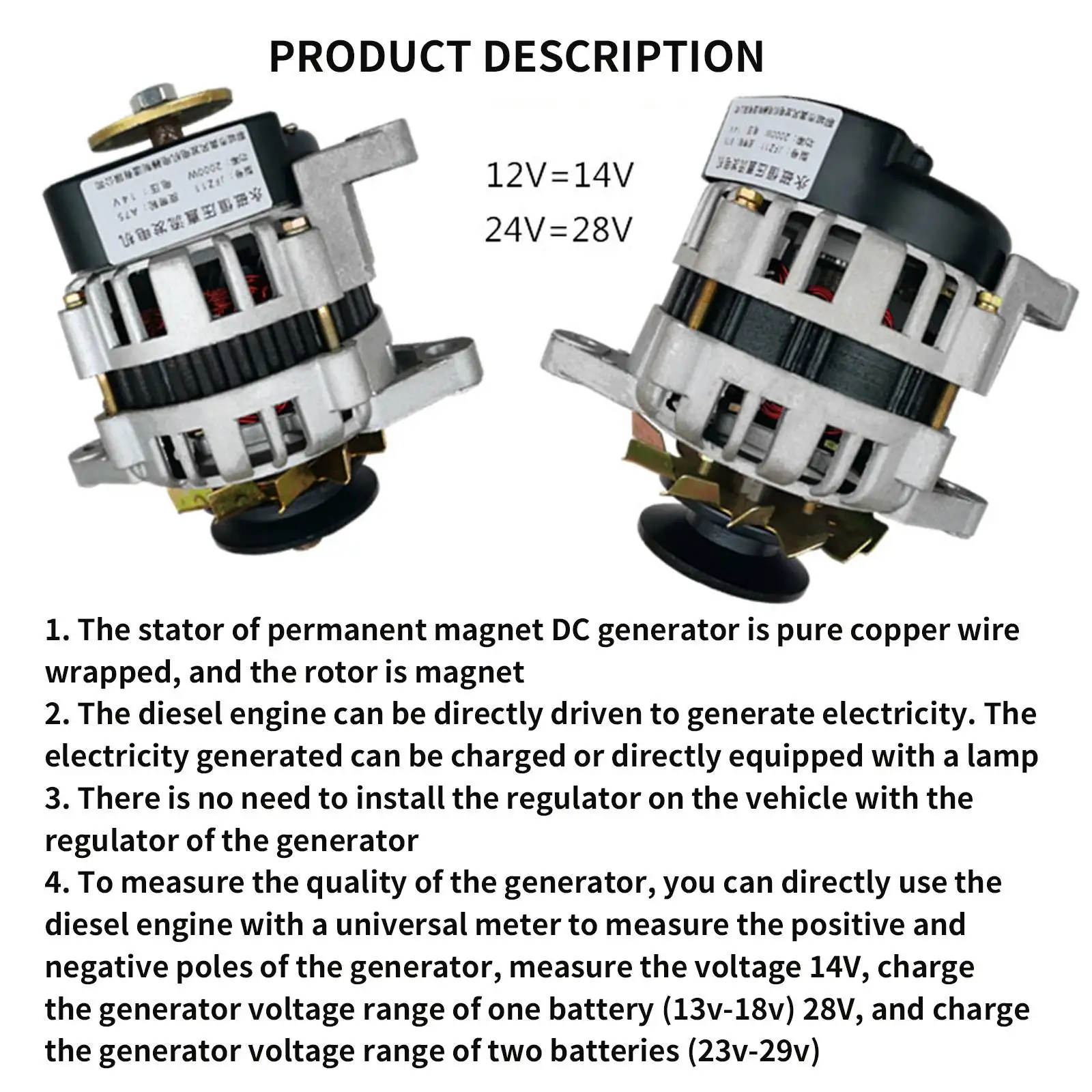 Imagem -06 - Gerador de Alta Potência sem Escova para Trator de Triciclo Pequeno Pacote de Fio de Cobre Ímã Permanente dc 12v 24v 2000w 14 v 28v