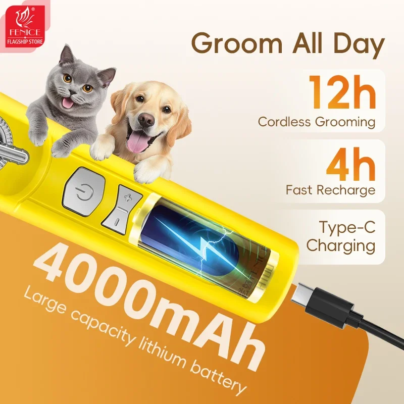 Fenice H100 Cordless Rechargeable Low Noise Pet Hair Clipper Machine Dogs And Cats Grooming Haircut Trimmer Shavers for Animals