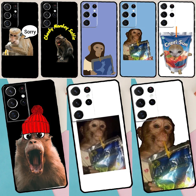 Monkey Sipping Capri Meme Case For Samsung Galaxy S26 Ultra S25 S23 S22 S21 S24 Ultra S10 S20 Plus S25 FE Cover Coque