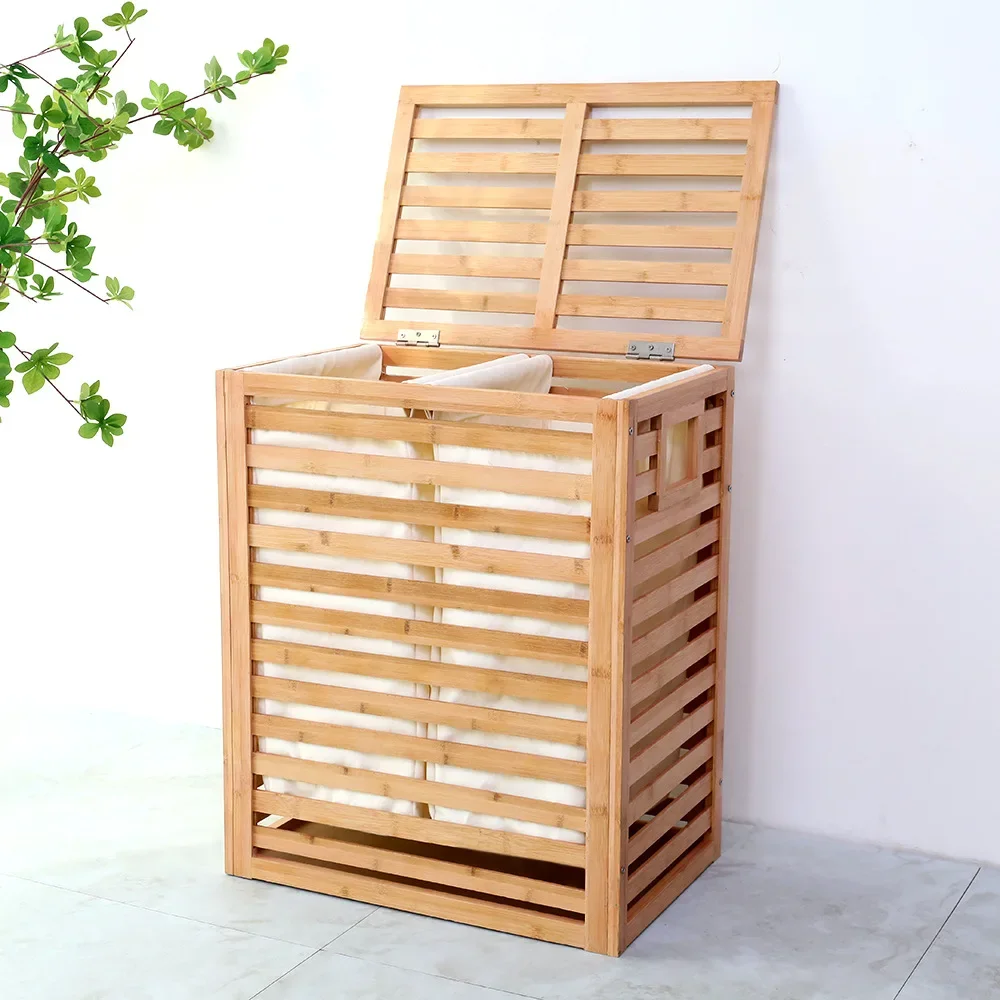 

Japanese-Style Laundry BasketLarge Capacity Storage RackBamboo Laundry Hamper with Lid for Elegant Home Organization New Arrival