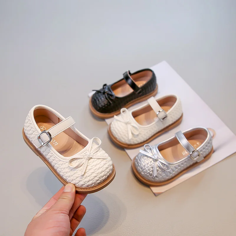 

Туфли Мэри Джейн для девочек, тканые стильные детские повседневные кожаные туфли принцессы с сказочным бантом, детские туфли на плоской подошве для выступлений на сцене