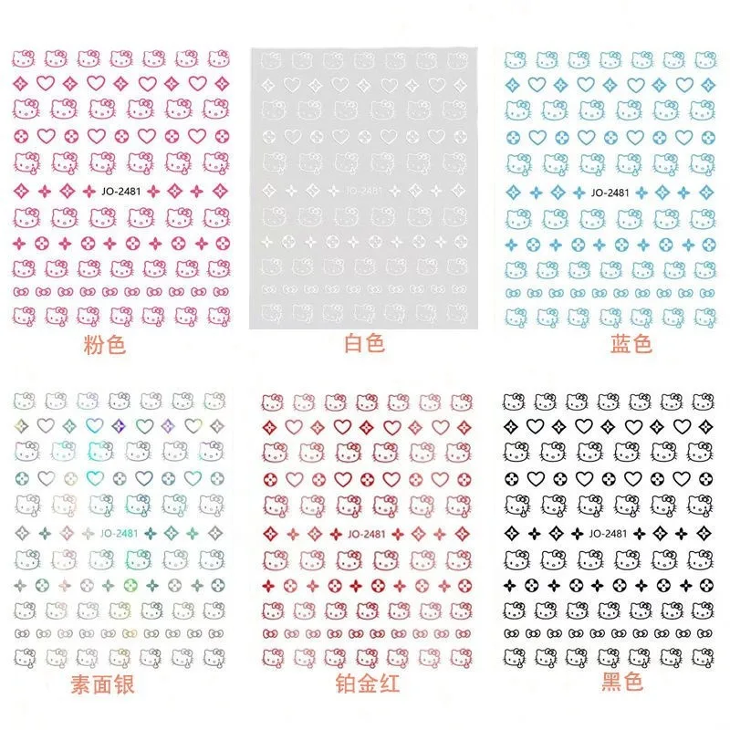 

10pcs Hello Kitty Stickers Kawaii Anime Cartoon Women Products Versatile Nail Accessories Desktop Decoration Girl Gift Wholesale