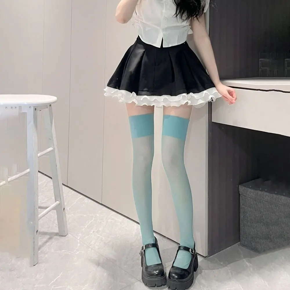 Sweet Nylon Candy Color Stockings Slimming Transparent High Tube Socks Over The Knee Socks Solid Lolita Long Socks Women