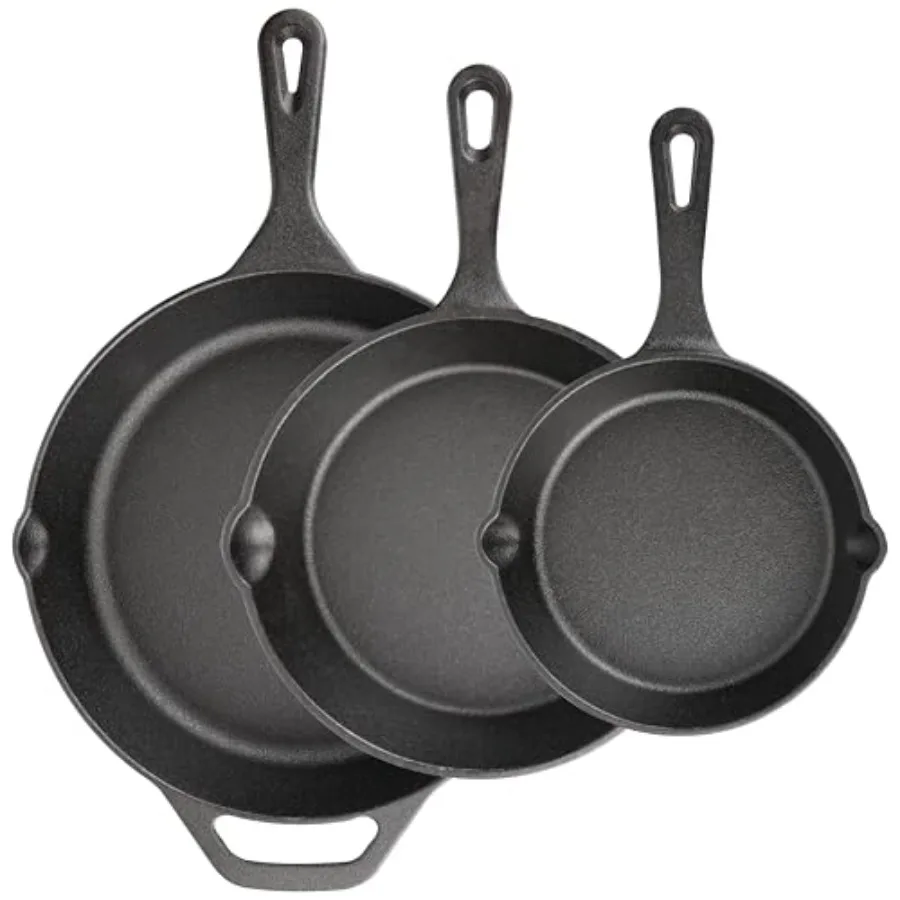 

Cast Iron Skillet 3-Piece Set 6" 8" 10" Frying Pans Heavy-Duty Pre-Seasoned Pan Cookware Set For Frying Saute Cooking Pizza and