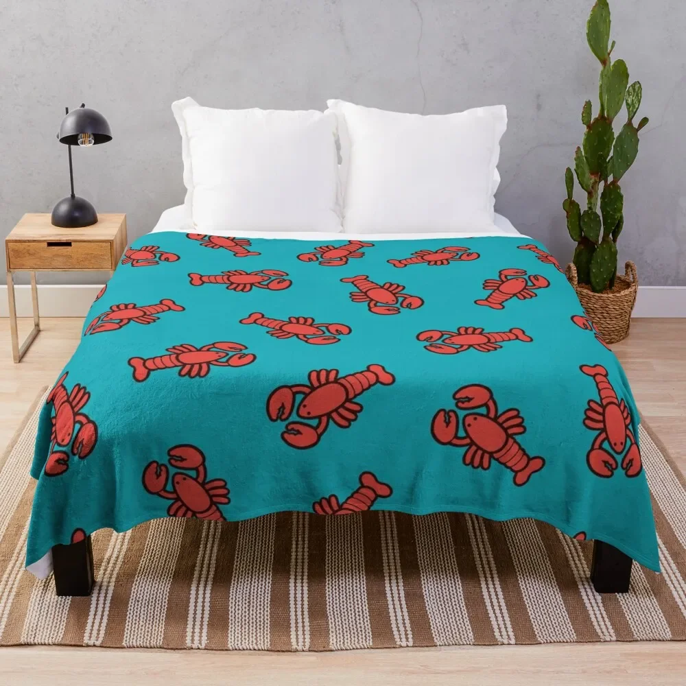 

Lobsters Pattern on Turquoise Blue Throw Blanket Bed Giant Sofa Soft Big Blankets