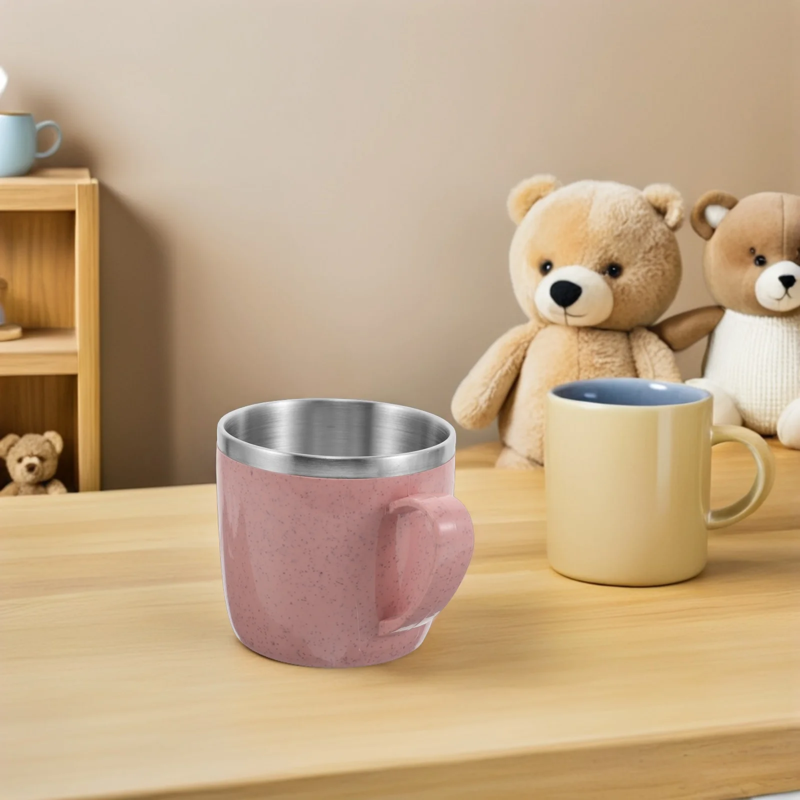 

BPA Free 220ml Pink Stainless Steel Tumbler Cup with Handle for Kids Toddlers Outdoor Camping Hiking Drinkware