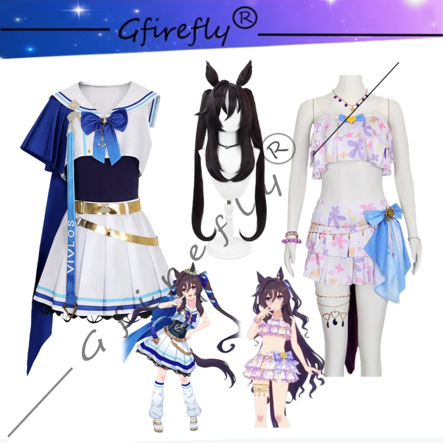 

Uma Musume Pretty Derby Vivlos Cosplay Set Sexy Summer Swimsuit Sailor Dress Women Anime Beach Party Halloween Carnival Outfit