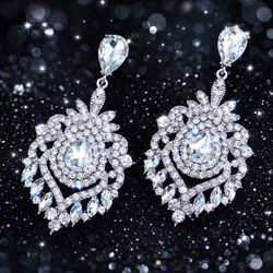 Vintage Statement Jewelry Wholesale Wedding Long Green Emerald Crystal Rhinestone Chandelier Dangle Drop Earrings for Women