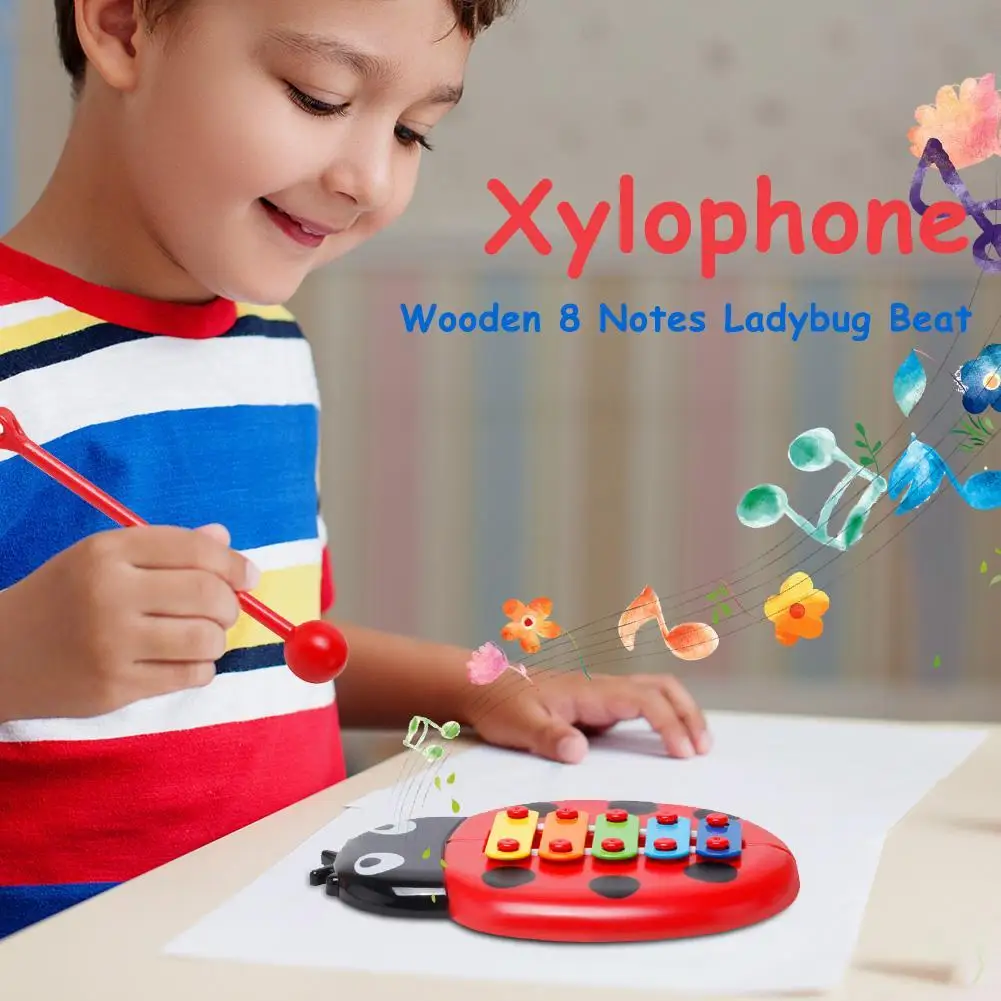 Ladybug Xylophone 8 Notes Percussion Musical Instrument with Mallet Educational Musical Toy for Kids and Toddlers