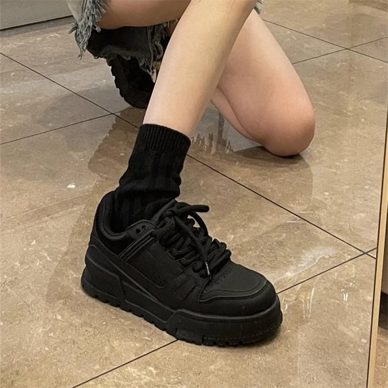 2026 New Women's Sports Shoes Casual Lace-up Women Board Shoes Women's Sneakers Platform Heightening White Shoes for Woman