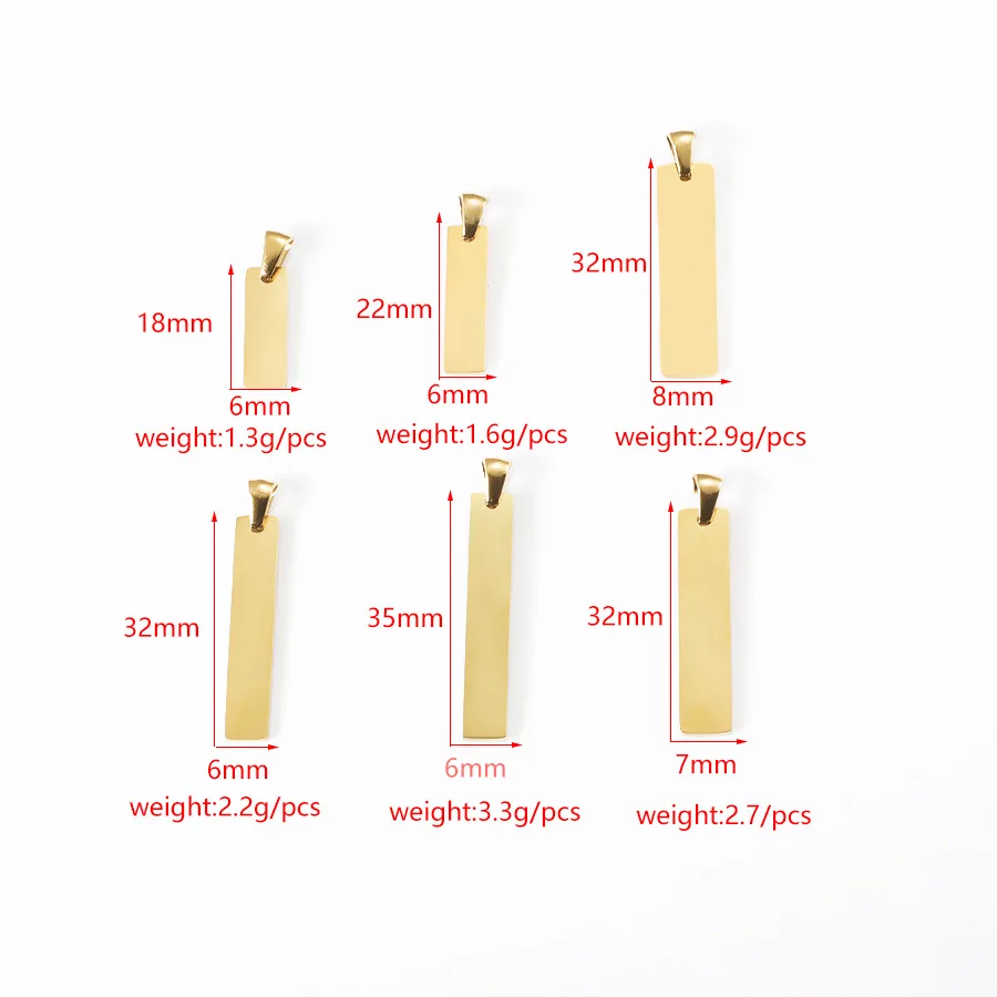

30Pcs Steel/Gold Color Stainless steel Pendant Smooth Long Bar Shape with button Charms for DIY Women Jewelry Making Wholesale