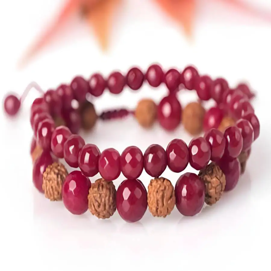 

8mm Red Gemstone Rudraksha Mala Bracelet Adjustable Chaplet Stone Meditation Bodhi Nirvana Zen Natural stone Tibetan Gemstone