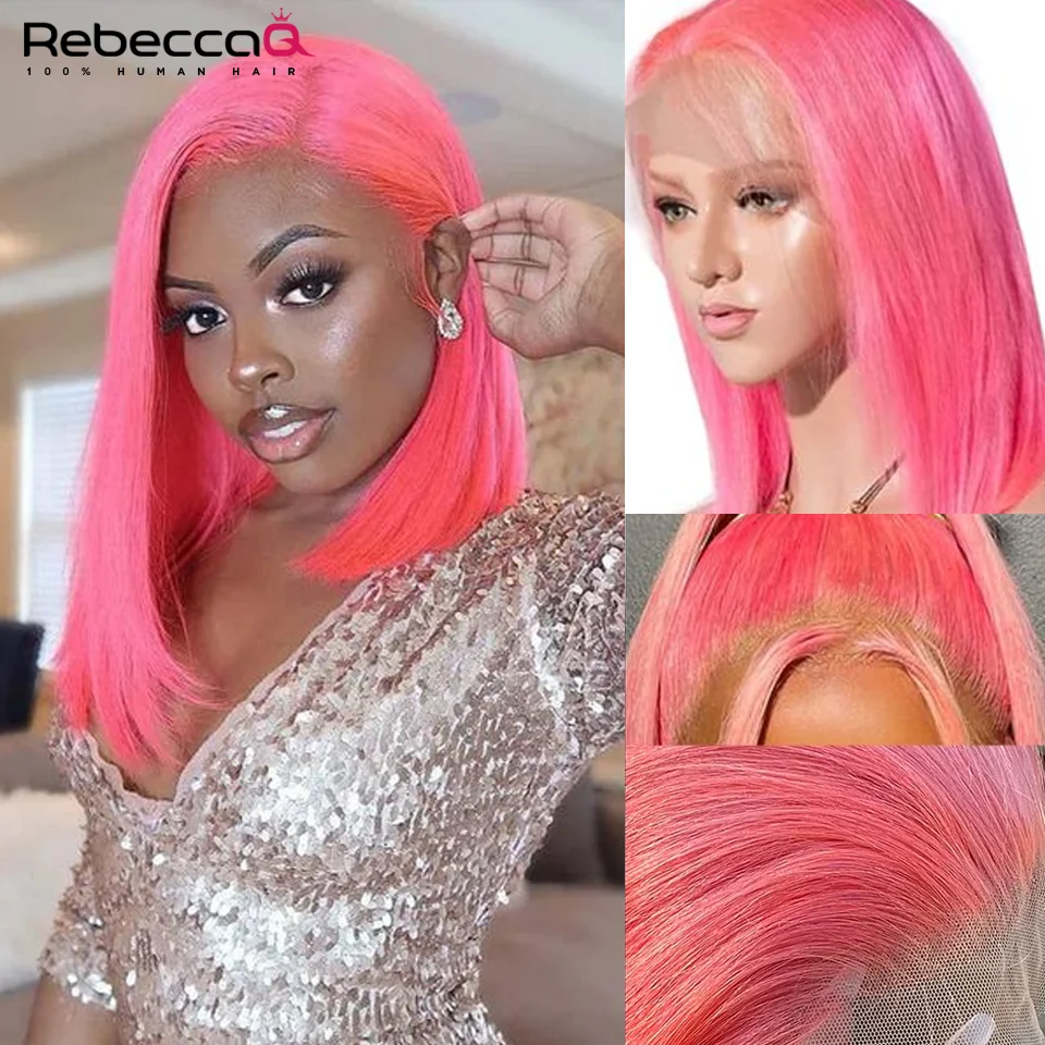 

QVR Pink Bob Wig 13x5x1 Lace Front Wig Light Pink Short Straight Bob Human Hair Wigs For Women 180 Density Remy qvr Party Wig