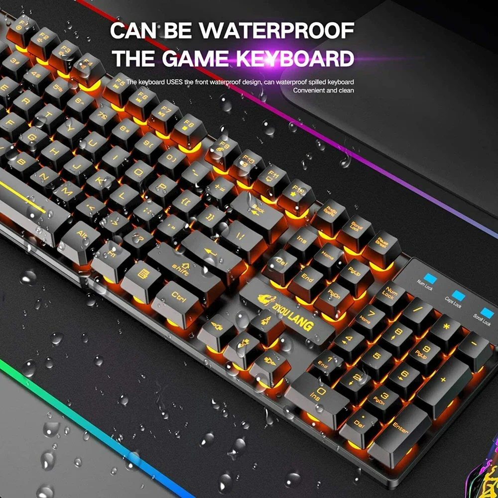 Keyboard Mekanis Gaming Feel Rainbow LED Backlight USB Keyboard dan Mouse Set Ergonomis untuk PC Laptop Komputer Gamer