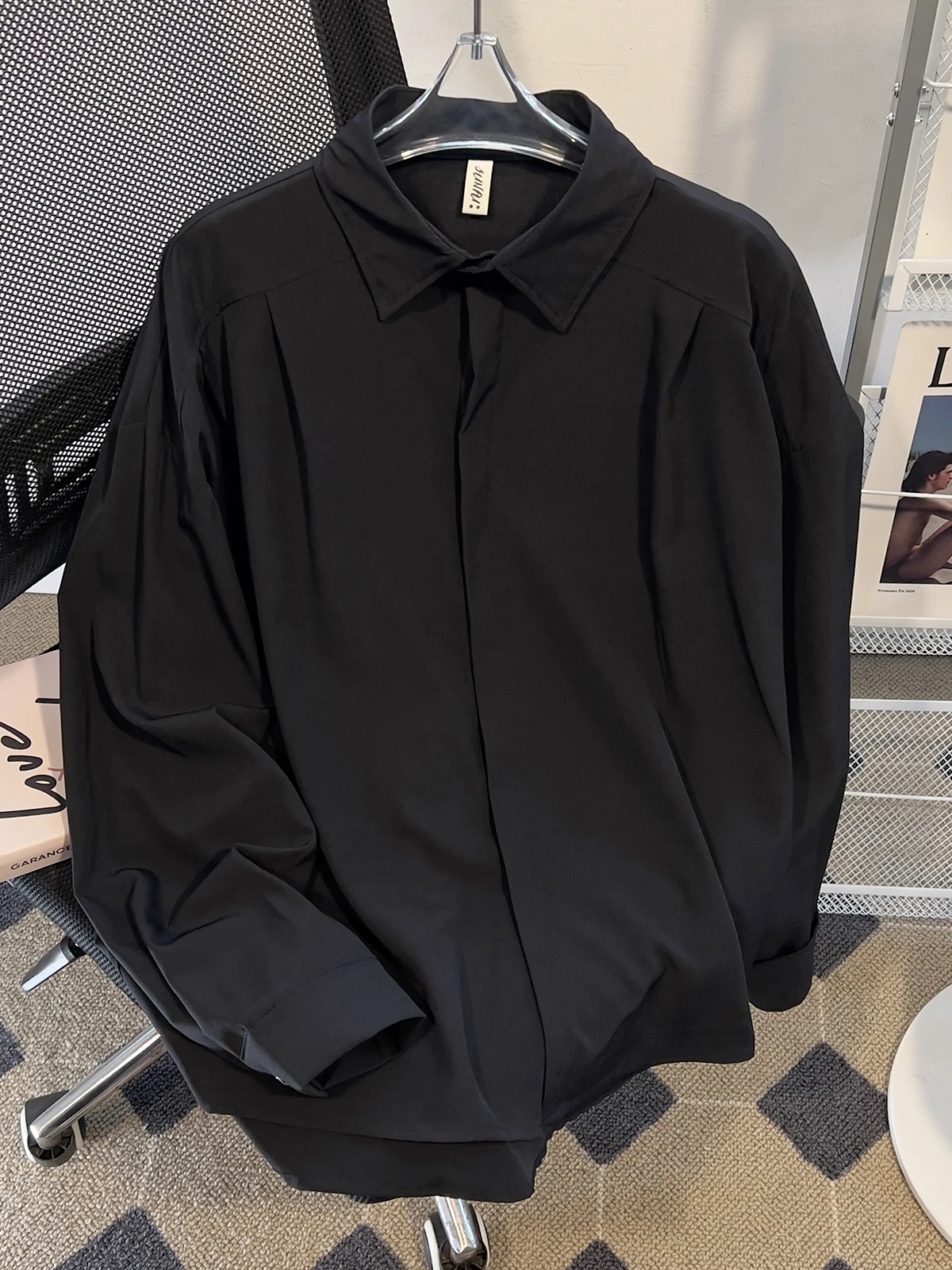 

Men's Long Sve irt Spring Autumn Casual Pure Color Drapey Comfortable Spor Haome Japanese Hong Kong Sle Button up
