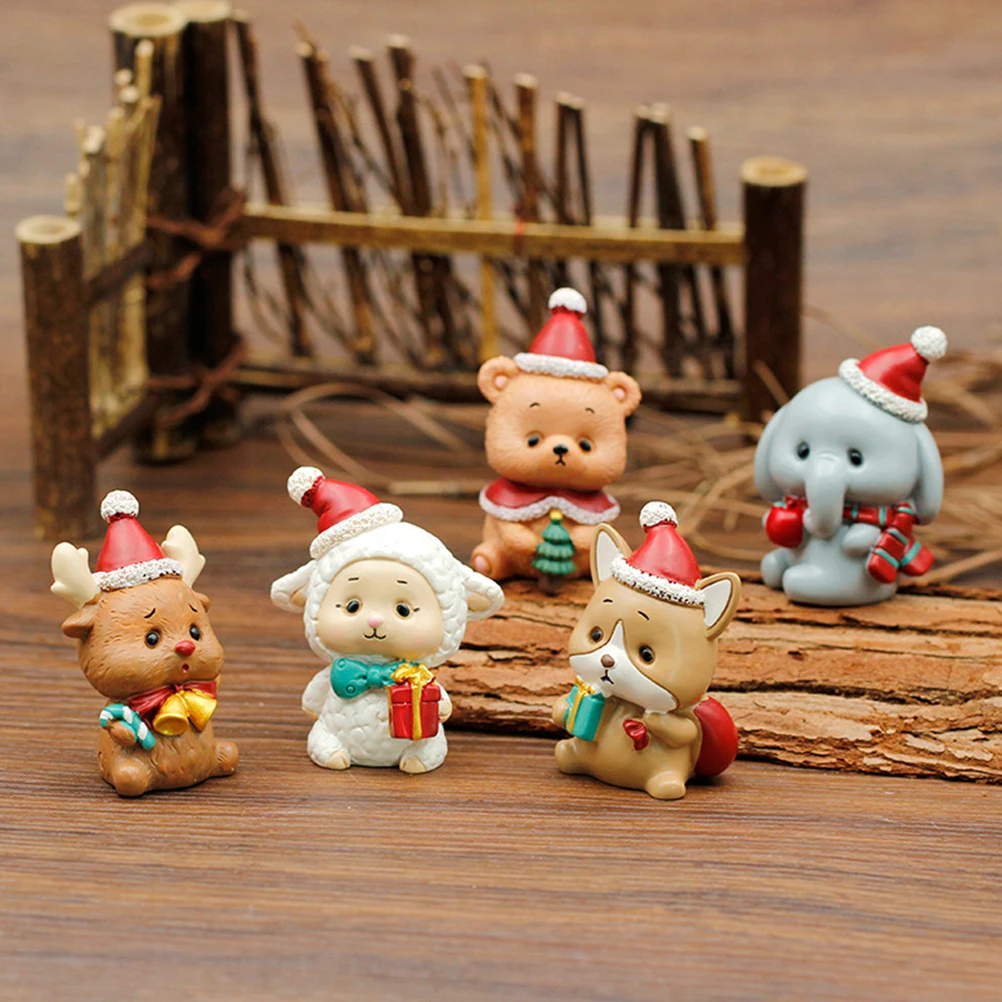 

6pcs Resin Animal Shape Christmas Decoration Cake Topper White Shape Cake Topper Brown Colorful