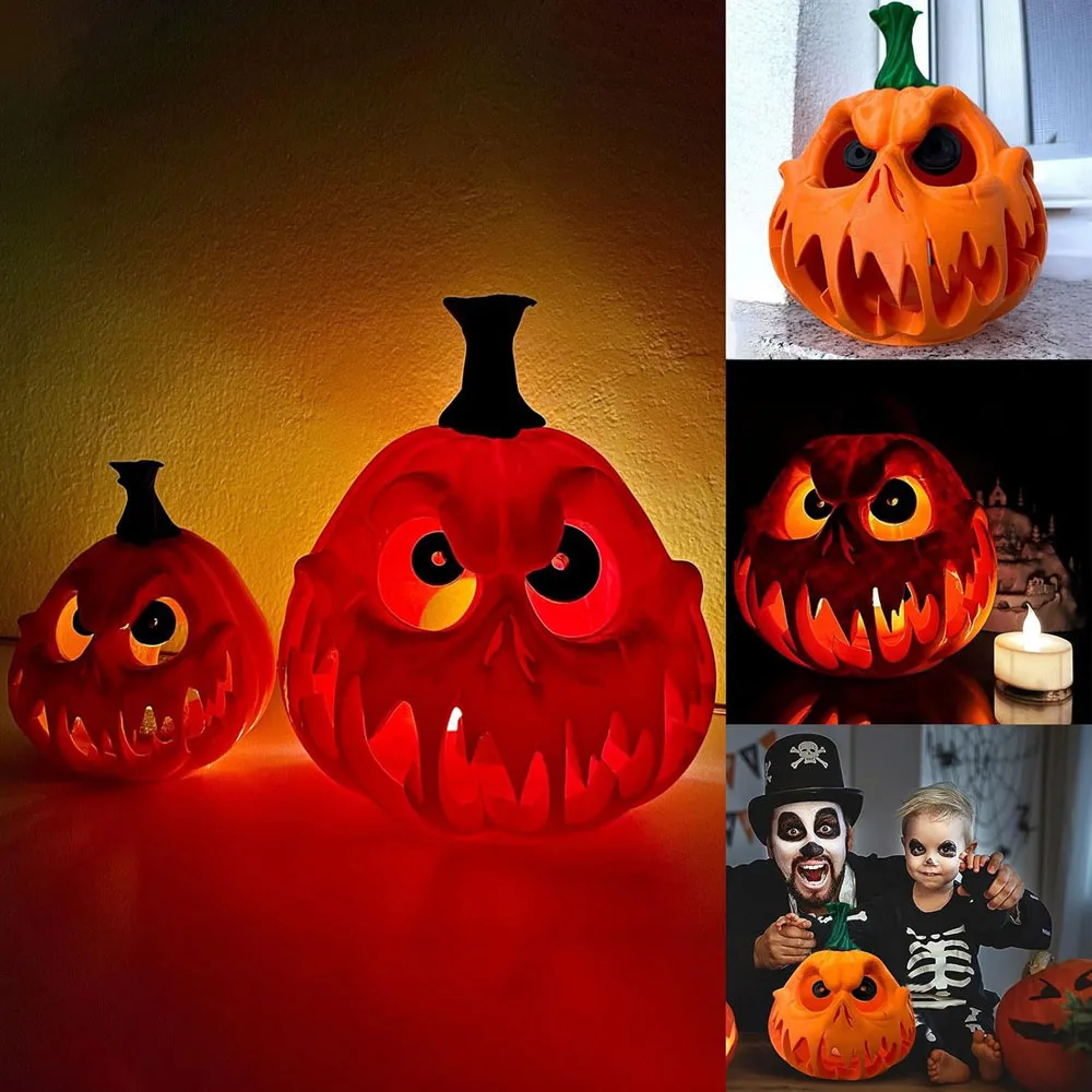 Halloween Pumpkin Lantern 2024 Upgrade Shape Pumpkin Lantern with Wicked Smile Pumpkin Resin Indoor and Outdoor Decoration