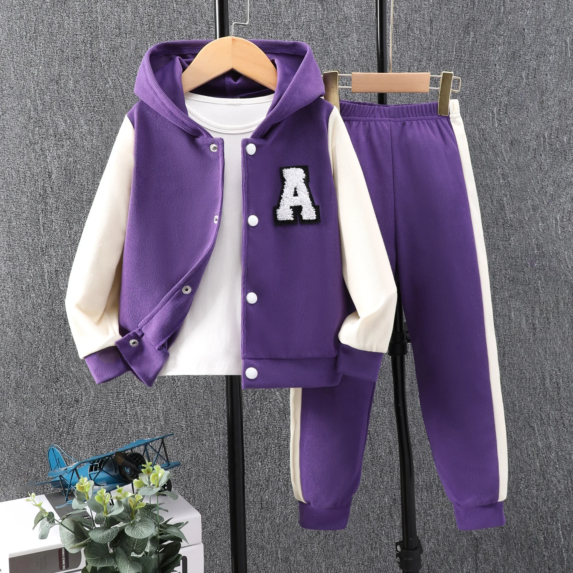 2024 Autumn Suit Kids Boy Girl 2 4 6 8 Years Long Sleeve Hooded Plaid Girls Clothes Spring Fashion Children Overcoat Winter Set