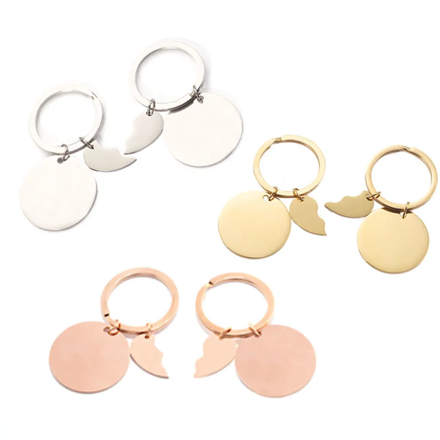 10Pairs/Lot Mirror Polish Stainless Steel Blank Round Split Heart Key Chains For DIY Making Women Men Lover Jewelry Gifts