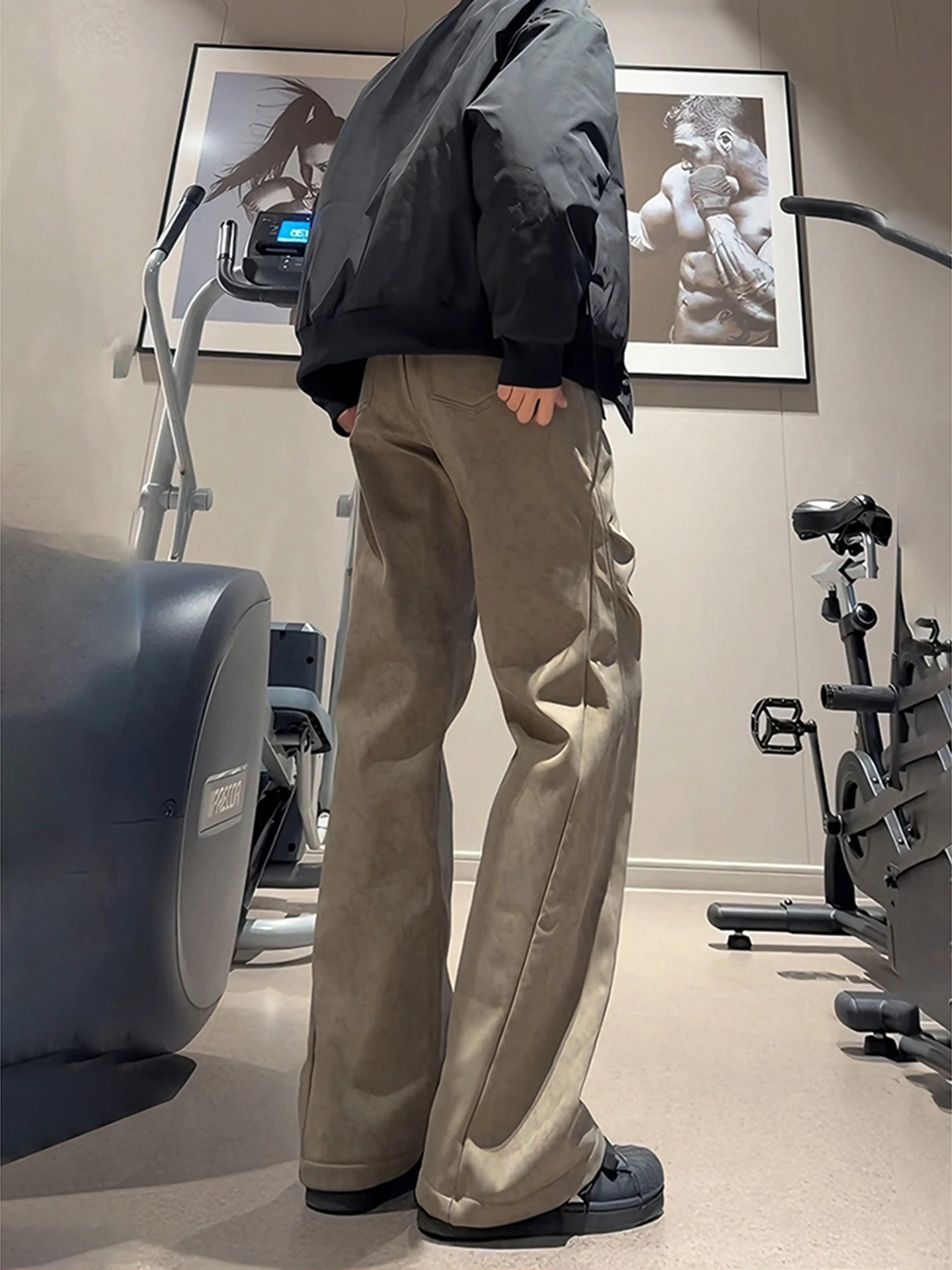 

American Retro Brown Dyed Fce Men's Winter Straight Legged Cargo Pants Tapered Knife Casual Trousers