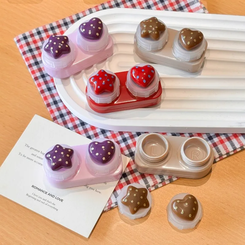 Cute 3D Star Heart Polka Dot Contact Lens Case Candy Color Colored Eye Contacts Storage Box Travel Cosmetic Lens Holder Case