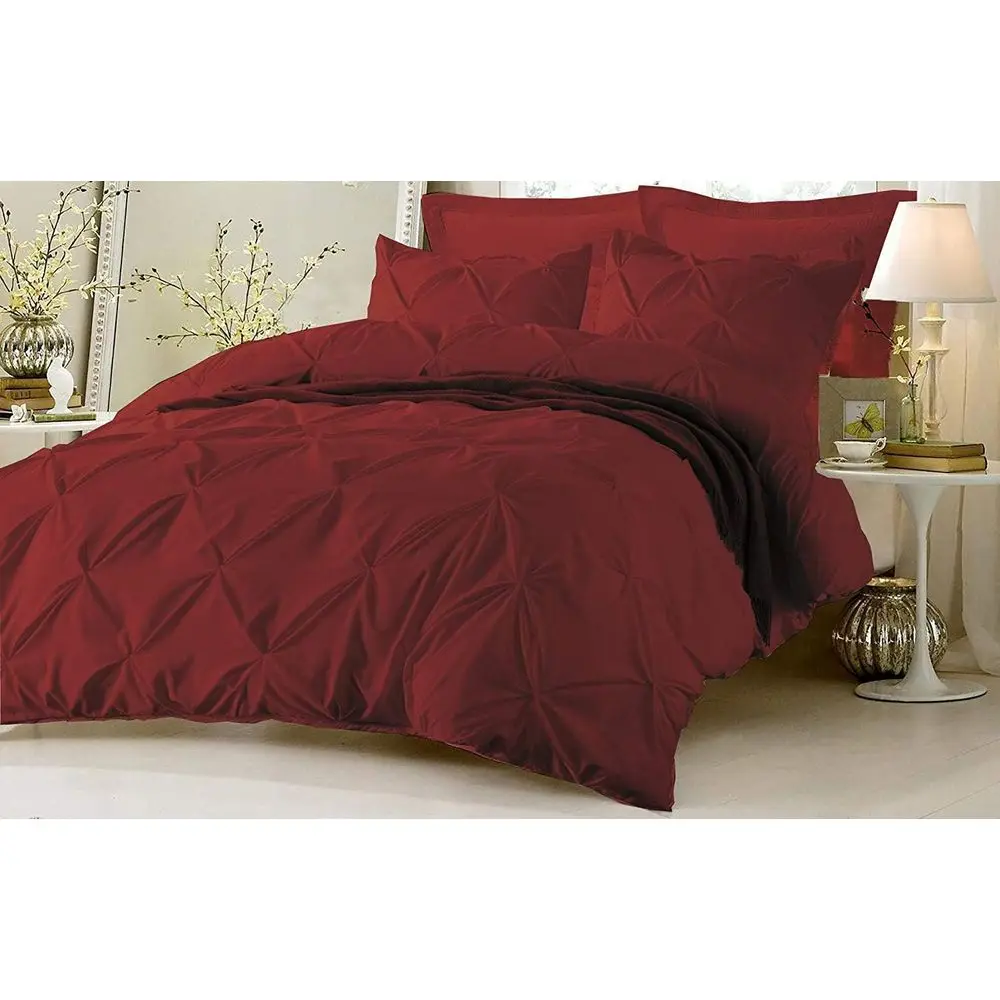

Комплект постельного белья из 3 предметов с плиссированными складками, 100% египетский хлопок, 1200 нитей, размер Queen, цвет бордовый