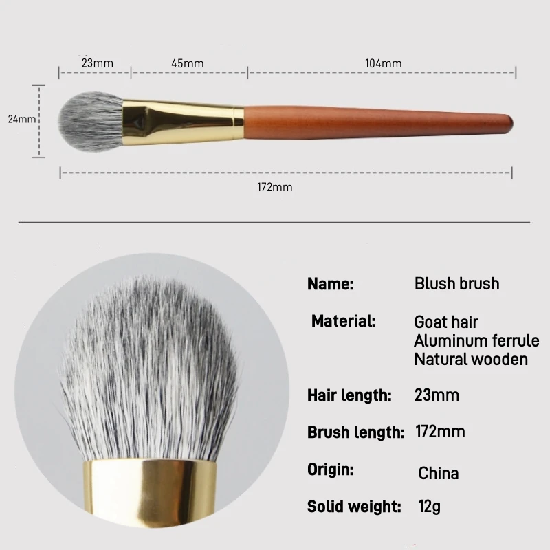 Brocha para colorete, resaltador, sombra de cara, brochas de maquillaje, colorete de cabra Natural, herramientas cosméticas esenciales