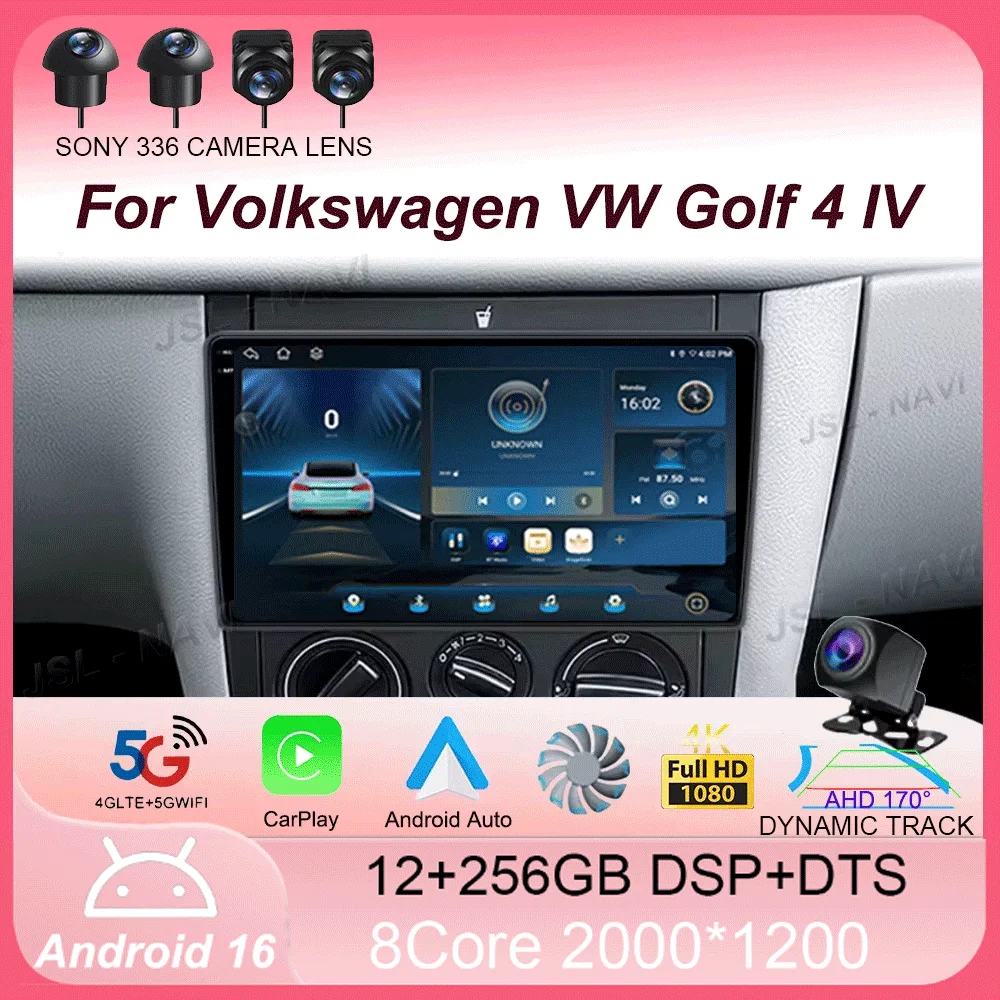 

Автомагнитола Android 16 для Volkswagen VW Golf 4 IV Jetta MK4 Classics, мультимедийный плеер с CarPlay, GPS, авто-стерео и DSP