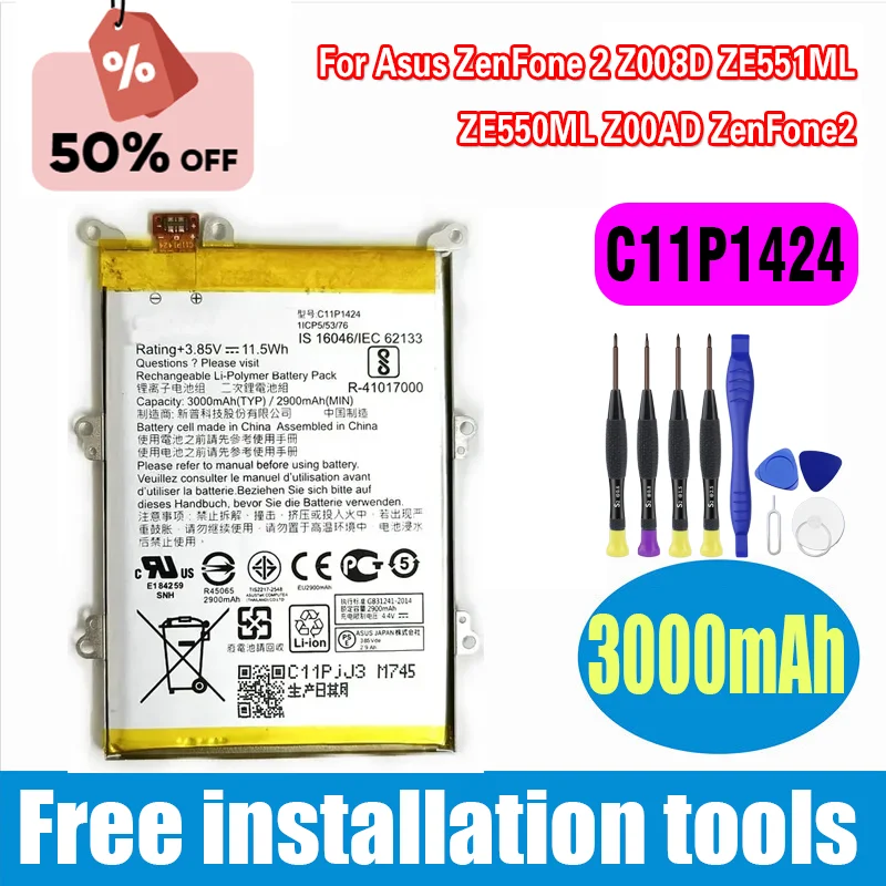 2024 3.85V 3000mAh C11P1424 Battery for Asus ZenFone 2 Z008D ZE551ML ZE550ML Z00AD ZenFone2 5.5inch  Mobile Phone New
