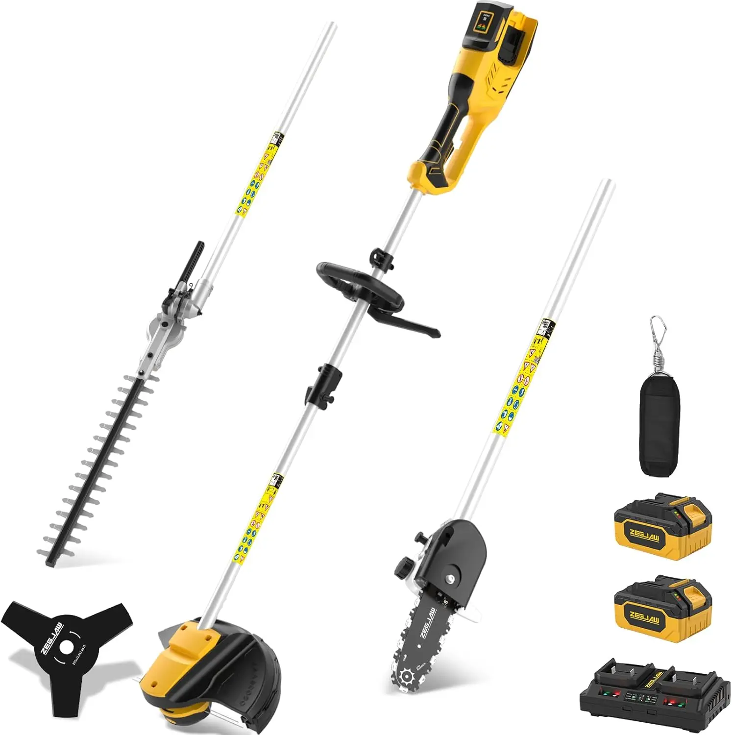 

40V Cordless Weed Wacker 8" Electric Pole Saw Hedge Trimmer and Brush Cutter 4-in-1 Multi Garden Tools with 2 * 20V