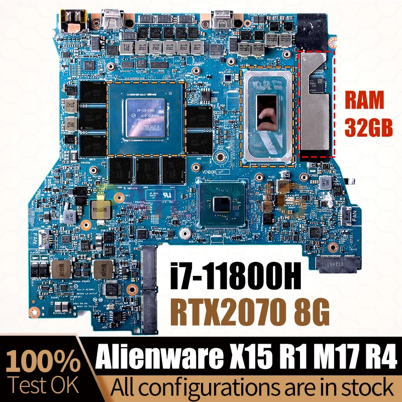 

Материнская плата для ноутбука DELL Alienware X15 R1 M17 R4 LA-K471P SRKT3 i7-11800H RTX2070, 8 ГБ ОЗУ, 32 ГБ, материнская плата для ноутбука, полный тест