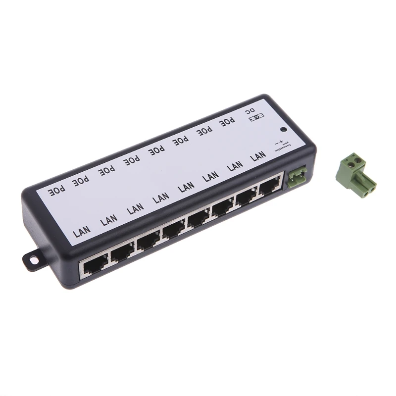 8 Ports PoE Network Injector for IEEE 802.3af RJ45 Port for DC 12V-48V Drop Shipping