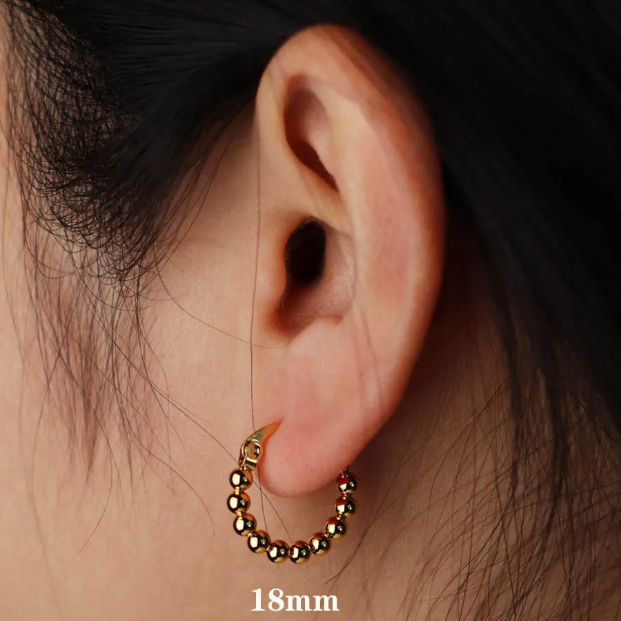 New Simple Style 3mm Beads Women Circle Earrings 18mm 25mm 30mm Stainless Steel Loop Orejeras Unfading Not Allergic Gift For Her