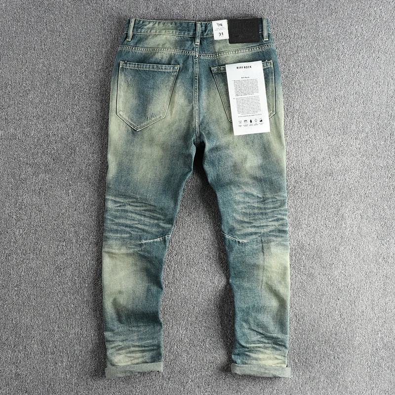 Schwere Wäsche hängen Färben alte Vintage Jeans Männer drei dimensional geschnitten schlanke kleine gerade Jugend Trend hose