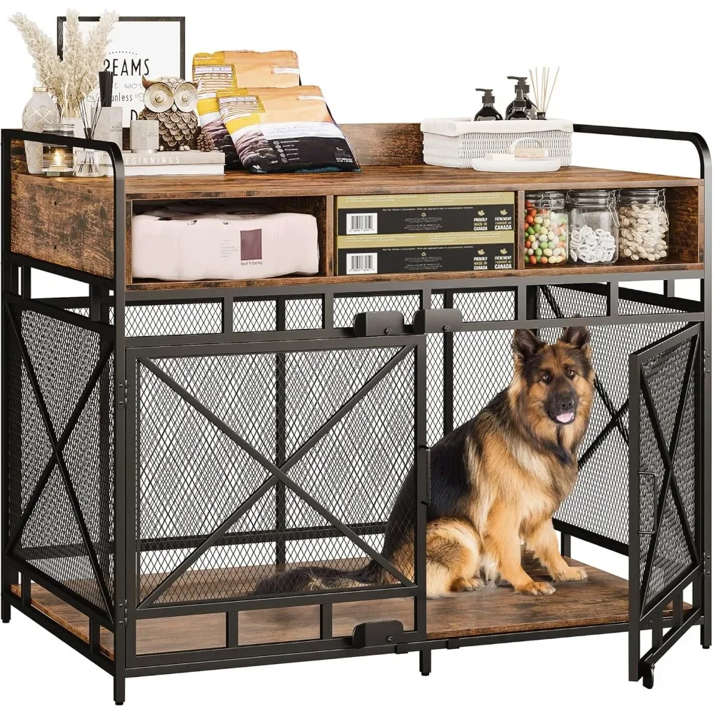 

Dog Crate Furniture, Wooden Dogs Crates End Table,43 Inch Dogs Kennel with Drawers, Dog Crate