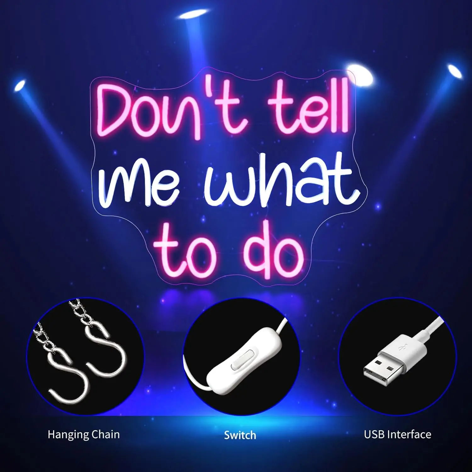 Don't Tell Me What to Do Neon Sign for Wall Decor Light Up Signs Home Decor USB with Dimmable Switch for Bedroom Club Party Bar