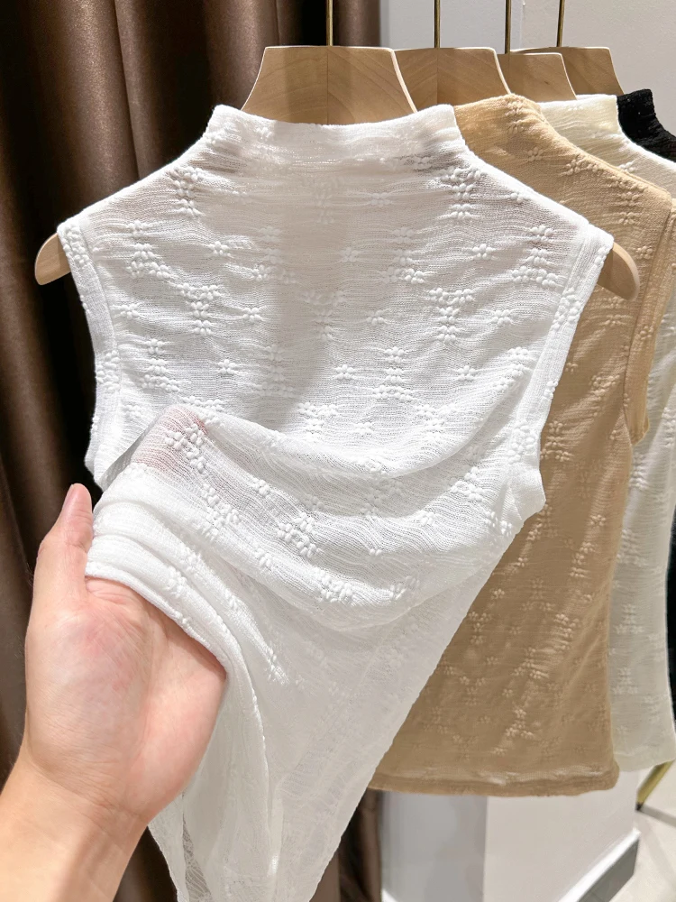 

Lace Sleeveless Innerwear Vest High Collar Mesh Layering Top Women's Spring Autumn Versatile Necktie Simple Style Slim Fit